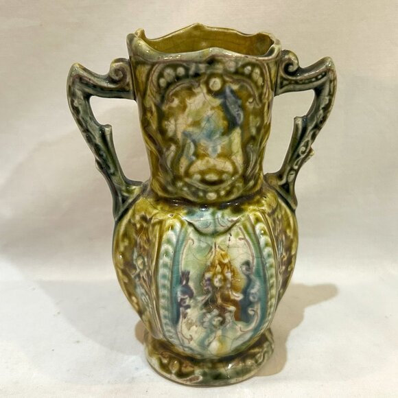 Antique Glazed Majolica Art Pottery Vase 5.5